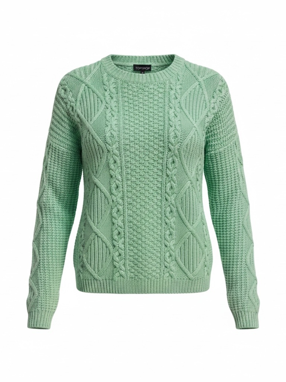 Topshop Mint Green Cable Crew Neck Sweater